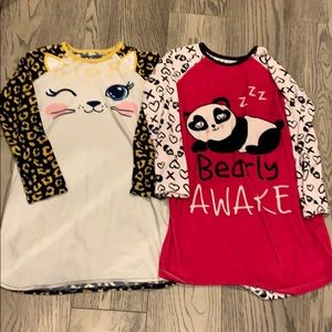 Lot of 2 10-12 Panda & Cheetah Nightgowns